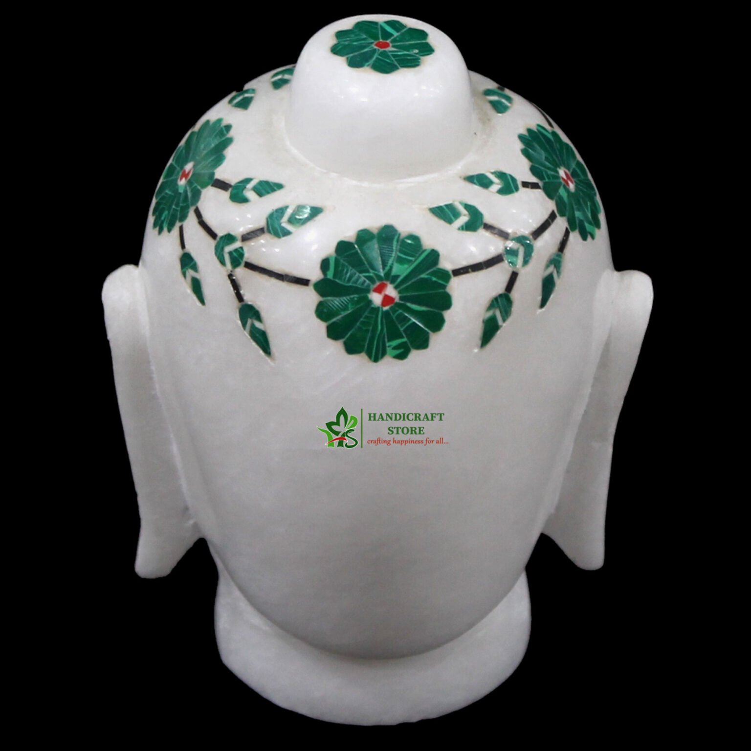 ALABASTER MARBLE INLAY BUDDHA HEAD IDOL - Handicraft Store